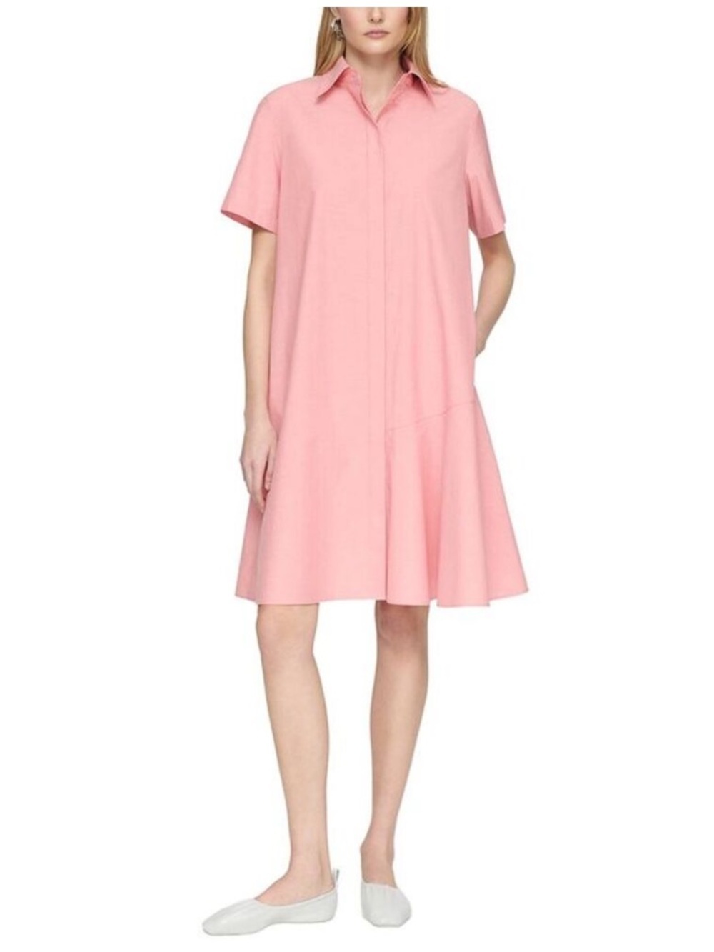 Lafayette 148 New York Flounced Hem Shirtdress Pastel Pink Melange Cotton XS New